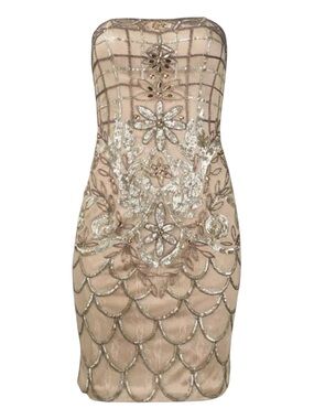 sue wong beaded feather dress Sue Wong Beaded Dress with Feather Trim